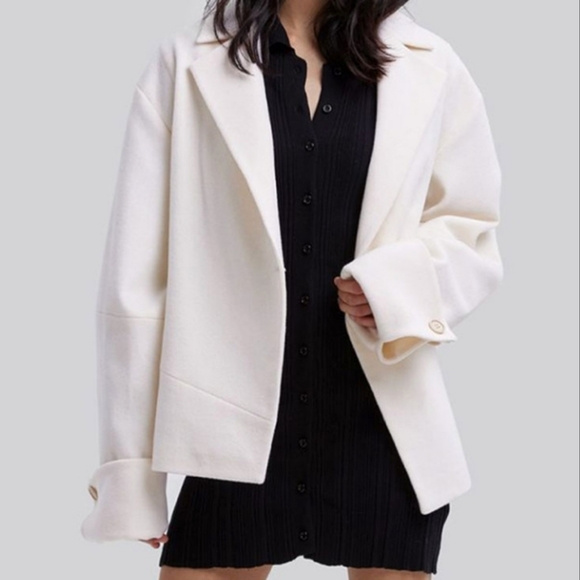 🆕 NAP Loungewear Callie Wool Jacket w/ Asymmetrical Hemline in Ivory - Picture 1 of 10